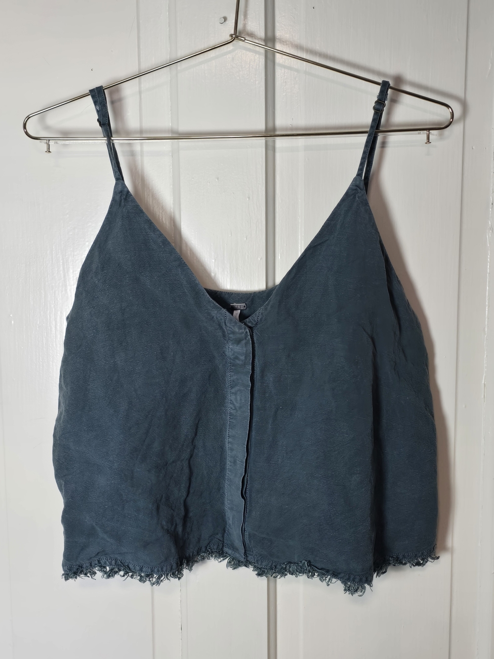 Boho Linen-blend Teal V-Neck Linen Cami Top - Bohemian Cottagecore Crop Top YFB